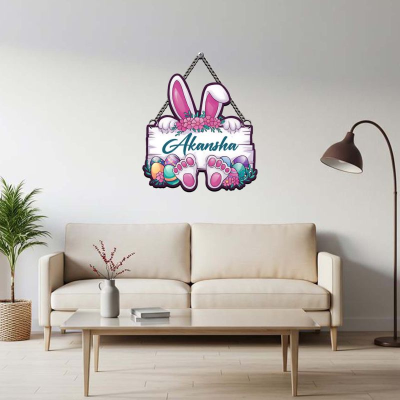Personalized Easter Bunny Theme Wall Hanging Decoration Custom with Name Wall Art for Baby Nursery, Birthday Gift For Kids Kids Room Door & Wall Decor